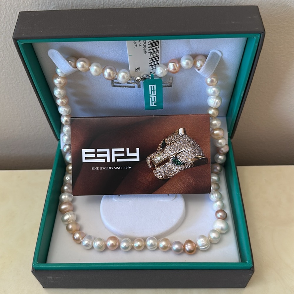 NWT EFFY Sterling Silver 7mm Freshwater Pearl Necklace with Box